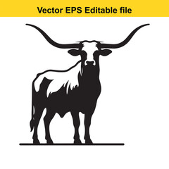 Longhorn cattle vector silhouetted 