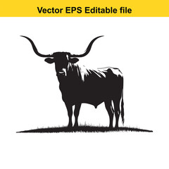 Longhorn cattle vector silhouetted 