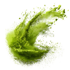 Matcha bright green powder flying, isolated on white background with clipping path --v 7.0