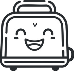 A cheerful cartoon toaster character with a smiling face, perfect for kitchen-themed illustrations.