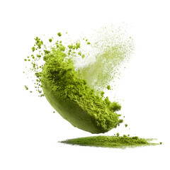 Matcha green powder flying, isolated on white background, clipping path --v 7.0 © Angles