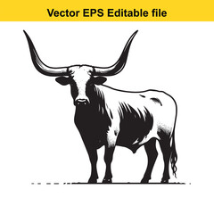 Longhorn cattle vector silhouetted 