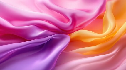 Obraz premium Flowing, vibrant silk drapes in shades of purple, orange, and pink create a luxurious, textured abstract background