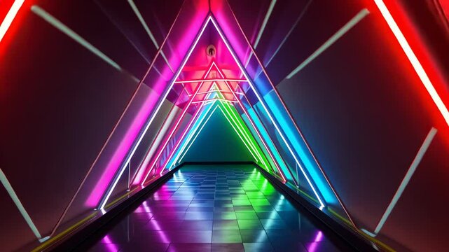 Abstract Neon Tunnel with Triangular Geometric Pattern