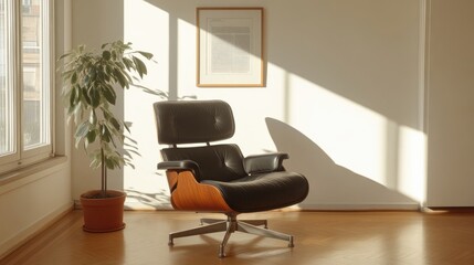 Modern armchair in sunlit room