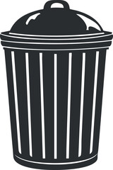 A minimalist black trash bin icon representing waste disposal and environmental cleanliness.