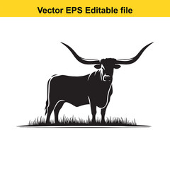 Longhorn cattle vector silhouetted 