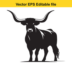 Longhorn cattle vector silhouetted 