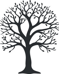 A detailed silhouette of a tree with branches and leaves, symbolizing nature and growth.