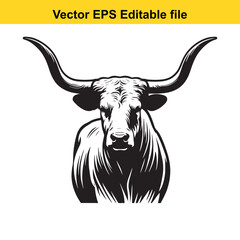 Longhorn cattle vector silhouetted 