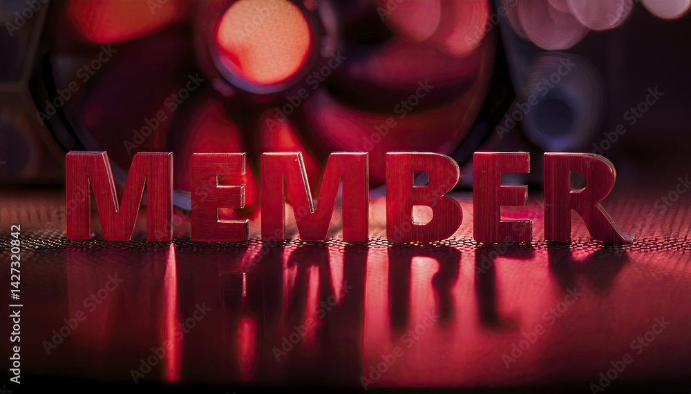 Poster illuminated red member text with blurred background