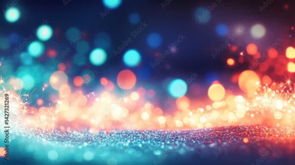 Poster soft, colorful lights create a dreamy bokeh effect against a blurred backdrop, adding a magical touc