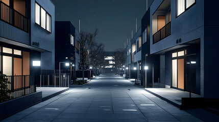 Obraz premium Pixelated Night Street Scene In Residential Town