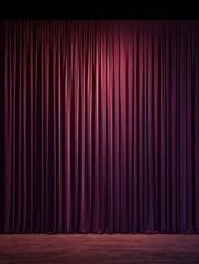 Dark purple velvet stage curtains with wooden floor. Perfect for theatrical, dramatic, or elegant designs.