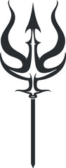 A stylized black trident symbol representing power and mythology in a minimalist design.