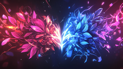 Holographic esports logo with versus text and lightning for tournament branding. Cyberseed Plant. Illustration