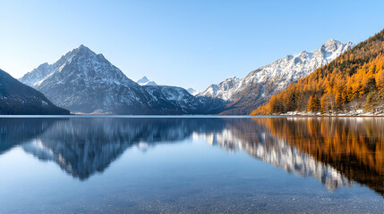 Peaceful Mountain Lake Reflecting Autumn Colors