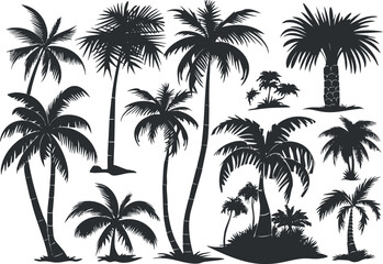 A collection of palm tree silhouettes showcasing various tropical designs and shapes.