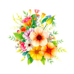 Vibrant Spring Floral Bouquet Watercolor Illustration of Colorful Flowers
