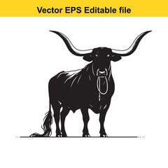 Longhorn cattle vector silhouetted 