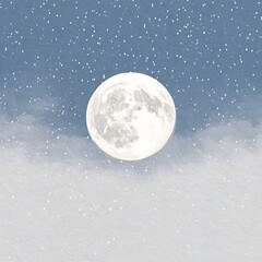 Moonlit winter night with snow falling