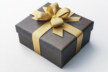 Fototapeta premium Elegant black gift box adorned with a luxurious golden bow, perfect for celebrations and special occasions.