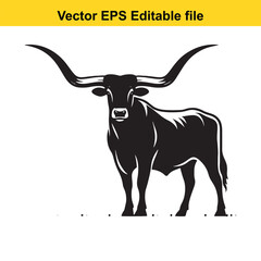 Longhorn cattle vector silhouetted 