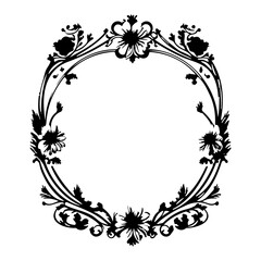 Ornate Floral Frame Design in Black Silhouette