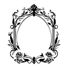 Floral Oval Frame Ornate Silhouette Decoration