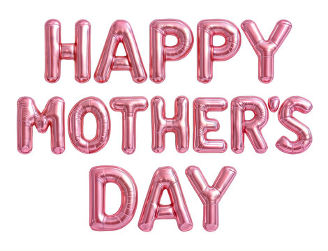 Happy&nbsp;Mother&rsquo;s&nbsp;Day Greeting in Pink Foil Balloon Letters Isolated on Transparent Background