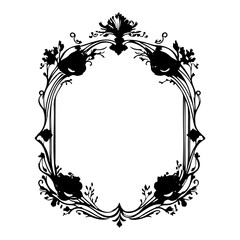 Elegant Floral Silhouette Frame, Black and White