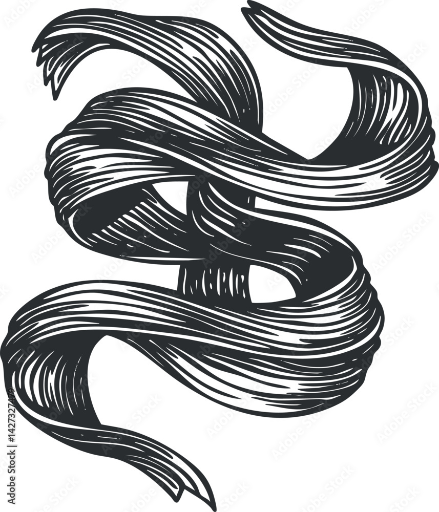 Poster a stylized ribbon swirl illustration with elegant curves and dynamic flow suitable for design projec