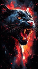 Powerful Photo Of An Angry Black Panther With Fiery Energy And Sharp Teeth