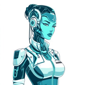 cyan cyborg woman portrait, futuristic style clip art preview
