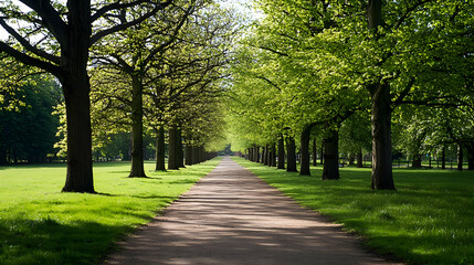 Obraz premium Sunlight Path Through Row Of Trees In Park