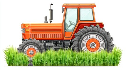 Obraz premium Orange Tractor in Lush Green Field