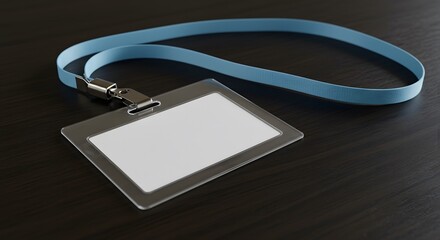 Blank badge holder with blue lanyard for employee identification