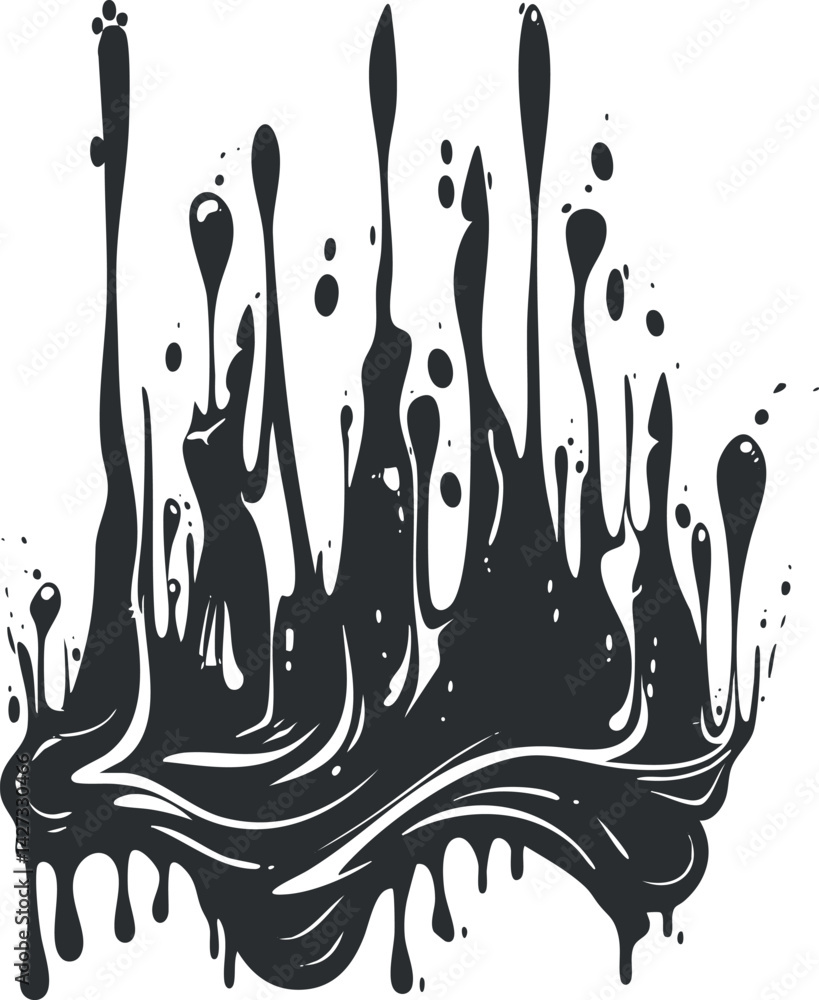 Aufkleber abstract black ink splash with dynamic fluid shapes and drips suitable for creative design.