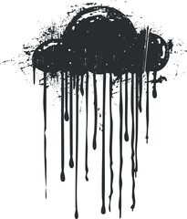 A stylized illustration of a dripping black cloud with rain, conveying a moody and abstract atmosphere.