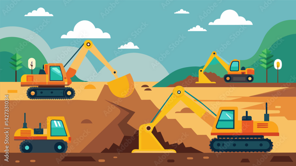 Aufkleber finally after days of digging the excavators reach the desired depth and a sense of accomplishment a