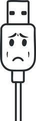A sad USB cable connector character expressing emotion in a fun and engaging design.