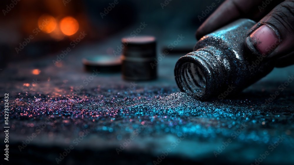 Poster shimmering particle effect on a dark background with magical atmosphere