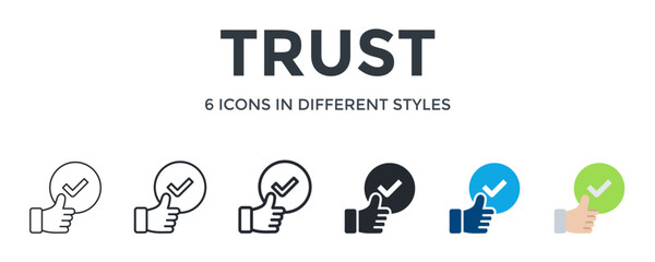 Trust Icon In Different Style Vector Illustration. Designed In Thin Line, Regular Line, Bold Line, Glyph, Color Fill, And Flat Style Can Be Used For Web