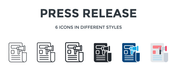 Press Release Icon In Different Style Vector Illustration. Designed In Thin Line, Regular Line, Bold Line, Glyph, Color Fill, And Flat Style Can Be Used For Web