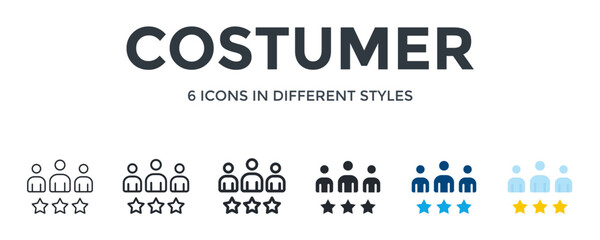 Costumer Icon In Different Style Vector Illustration. Designed In Thin Line, Regular Line, Bold Line, Glyph, Color Fill, And Flat Style Can Be Used For Web