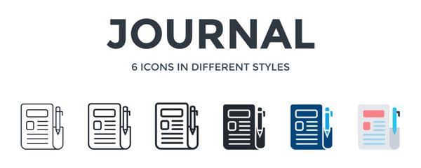 Journal Icon In Different Style Vector Illustration. Designed In Thin Line, Regular Line, Bold Line, Glyph, Color Fill, And Flat Style Can Be Used For Web