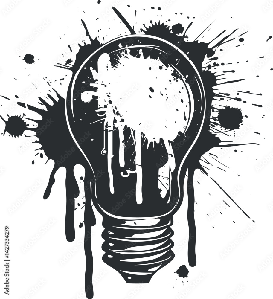 Aufkleber an artistic representation of a lightbulb with a paint splash effect conveying creativity and innova