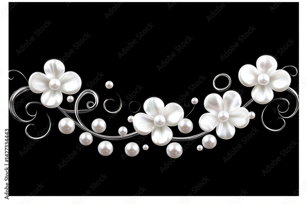 Poster delicate silver frame embedded tiny pearls elegant border