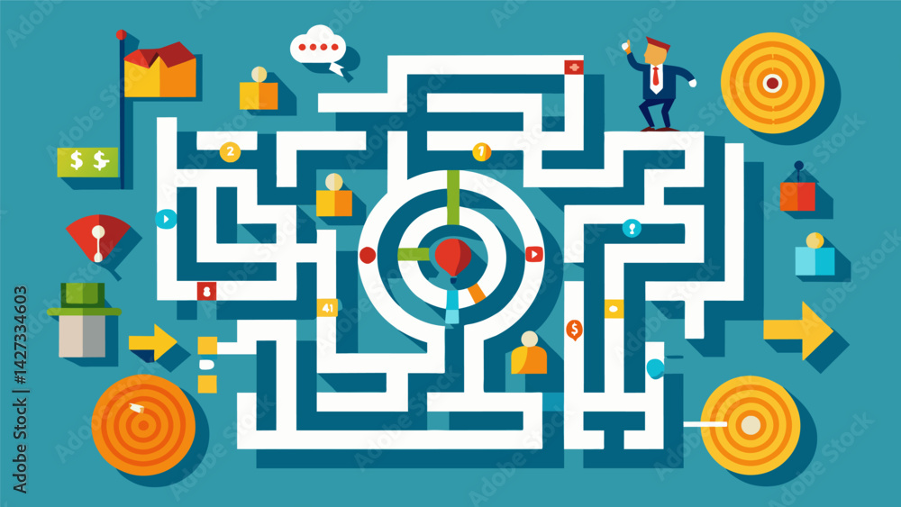 Poster a maze with different loan repayment options at each turn illustrating the potential confusion and c