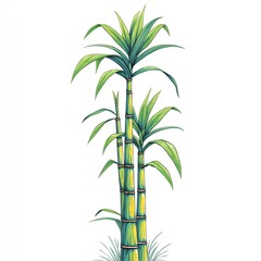 Obraz premium Sugarcane stalk with leaves